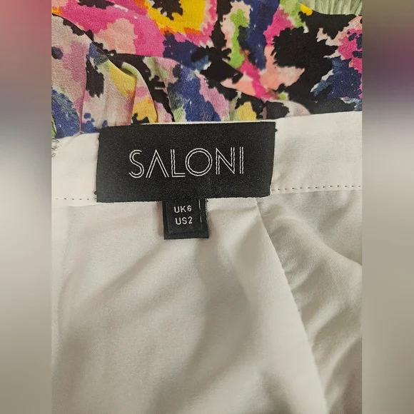 Saloni Multi-Colour Grace Dress Off-Shoulder Midi Dress Size 2 - Picture 13 of 14